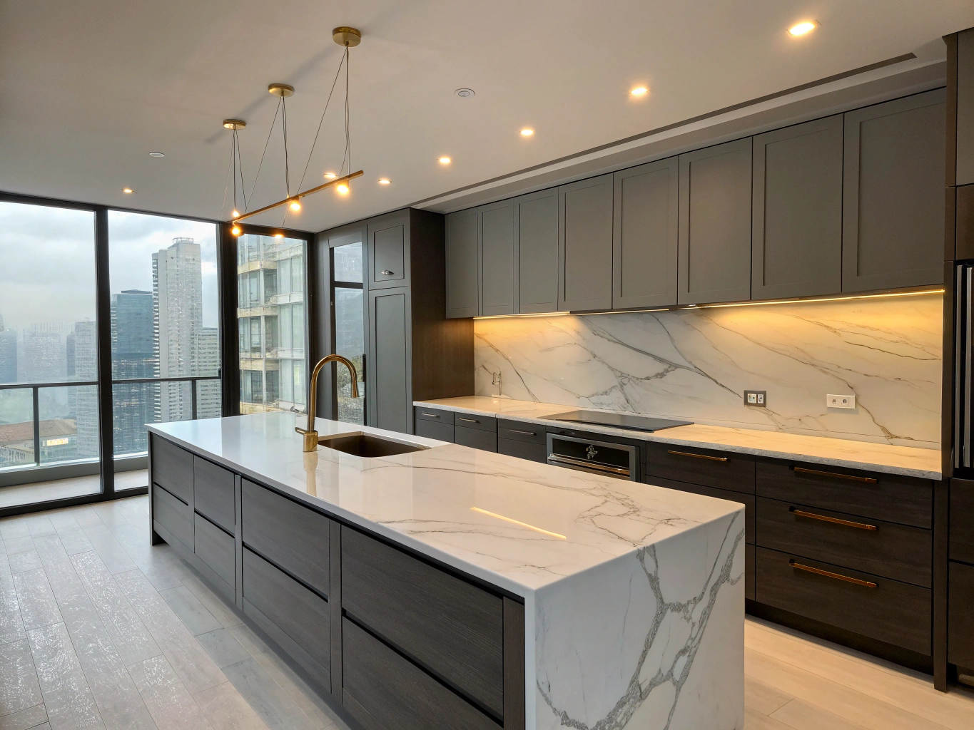 Contemporary Minimalist Charcoal Kitchen Cabinets